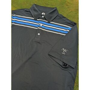 Footjoy Black Blue Stripe Polo‎ Shirt With Logo - L